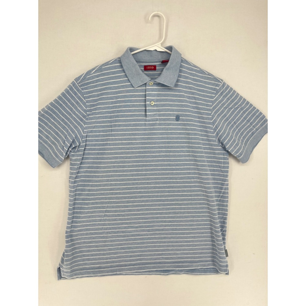 IZOD Luxury Sport Mens Large Polo Shirt Short Sleeve Striped Blue White L